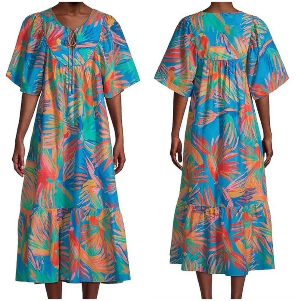 Farm Rio Painted Birds Cotton Midi-Dress - Picture 1 of 15
